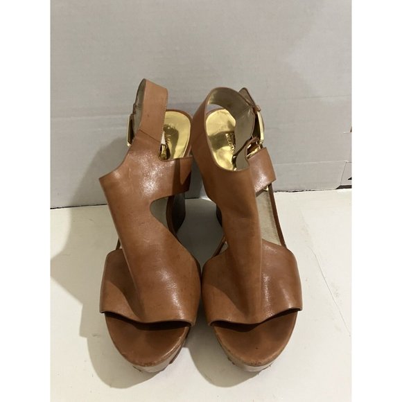 Michael Kors Womens size 8 M Brown Leather Josephine Wedge Platform Sandals shoe - Picture 2 of 7